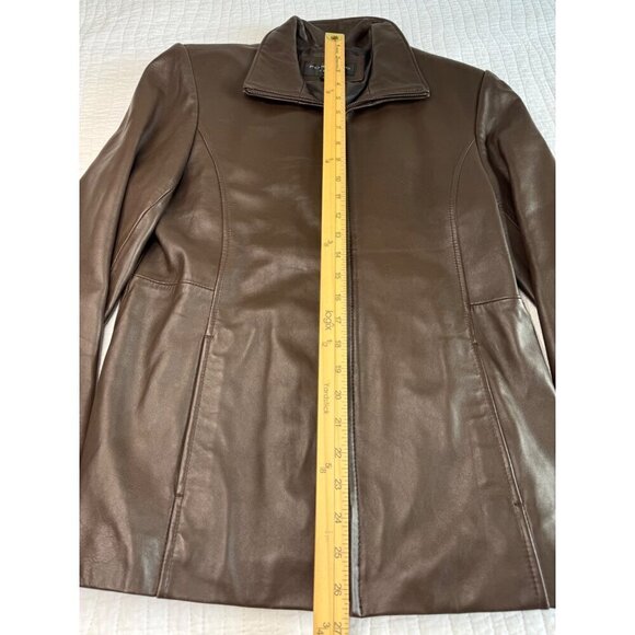 Portrait Petite Medium Brown Leather Jacket Zip Front Lined Pockets NEW Office - Picture 10 of 11